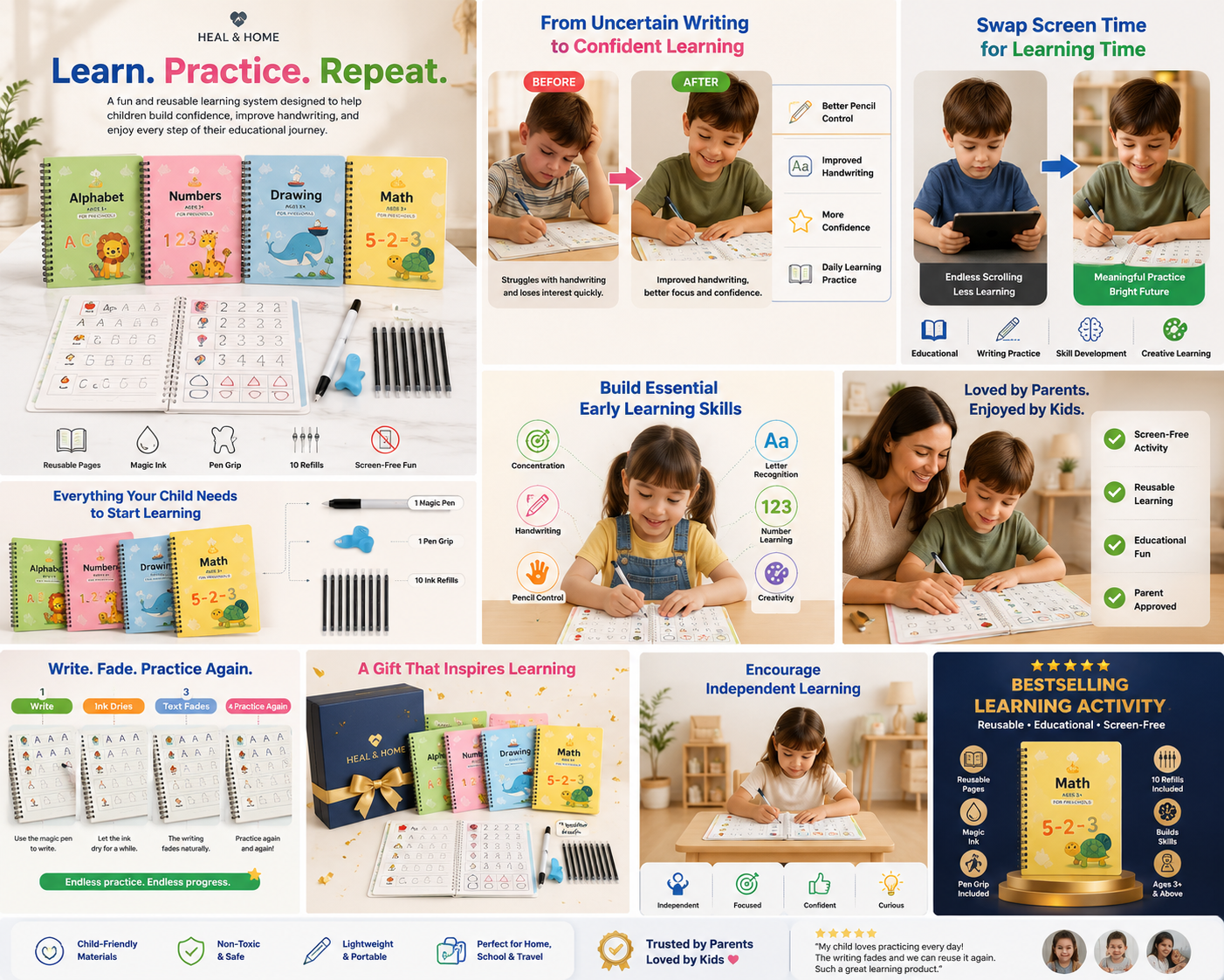 BrightMind™ Reusable Magic Writing Book Set
